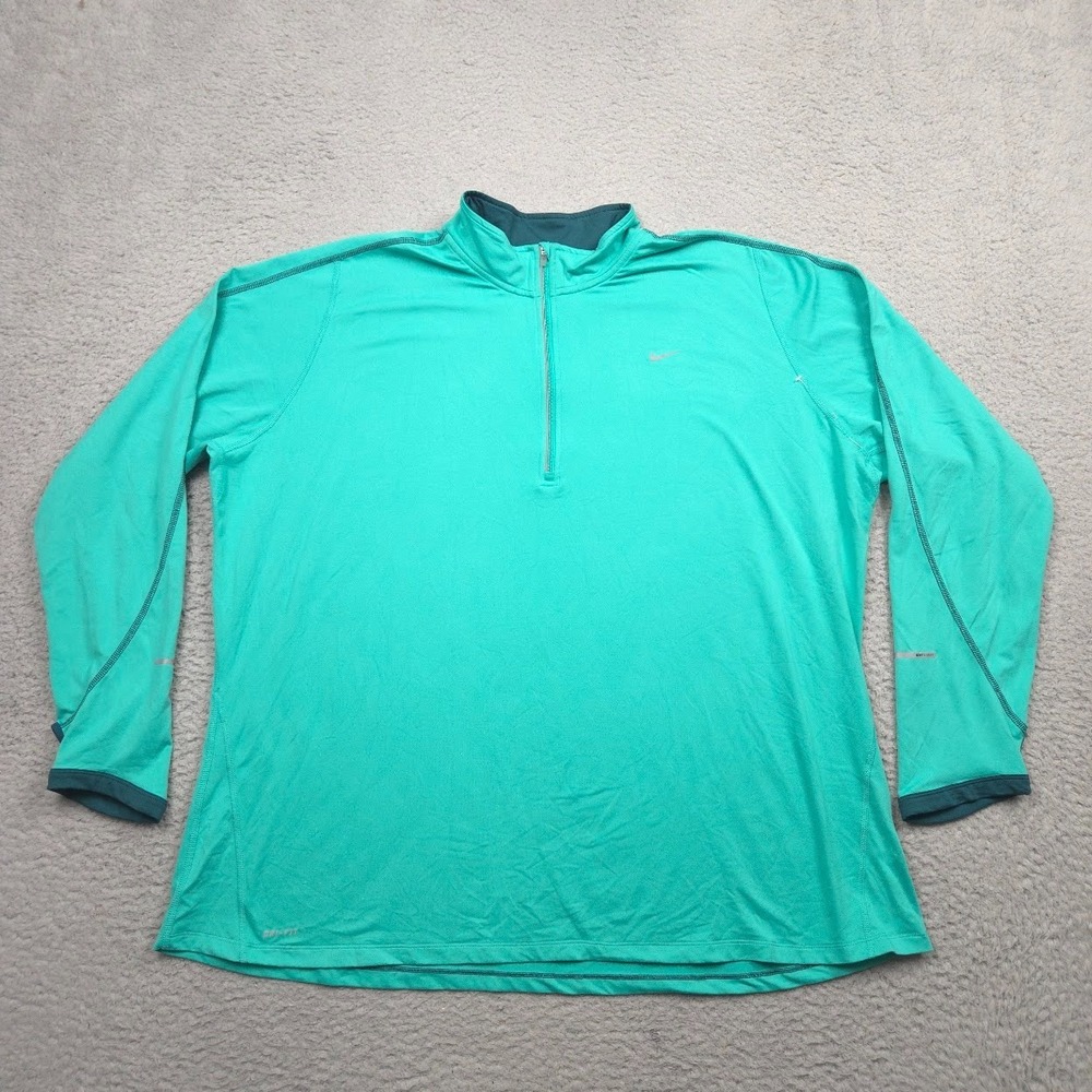 Nike Element Dri-FIT Women 3X Half Zip Running Top Teal Thumbholes Reflective